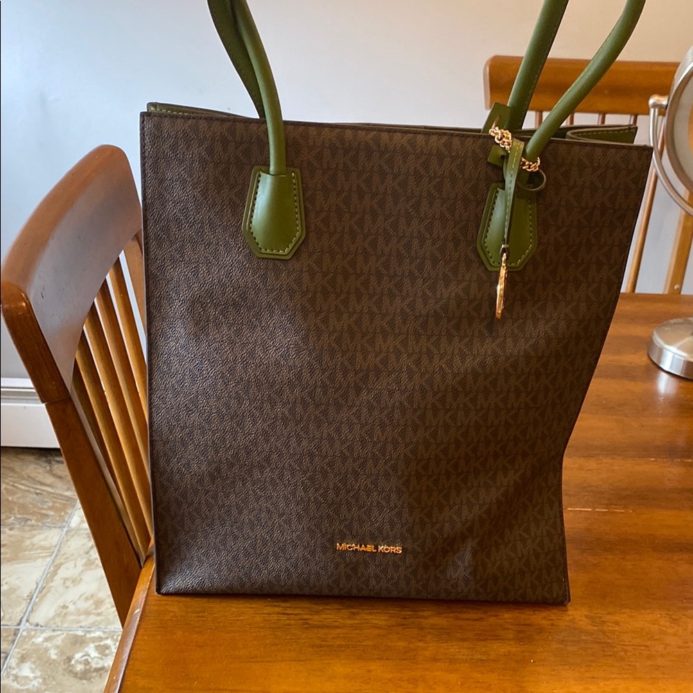Michael Kors Dark Brown Tote with Green Accents